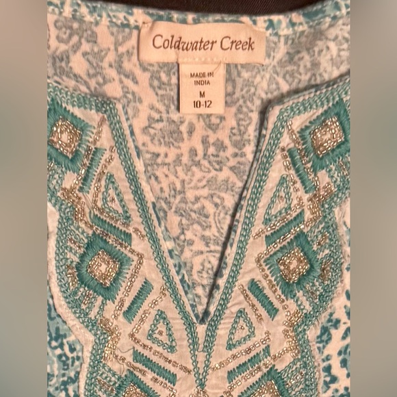NWOT-Coldwater Creek Blue Women’s Patterned Top with V-Neck Beading. Size Medium - Picture 15 of 16
